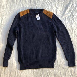 J-Crew Rib Knit Woodsman Sweater with Leather Shoulder Patch